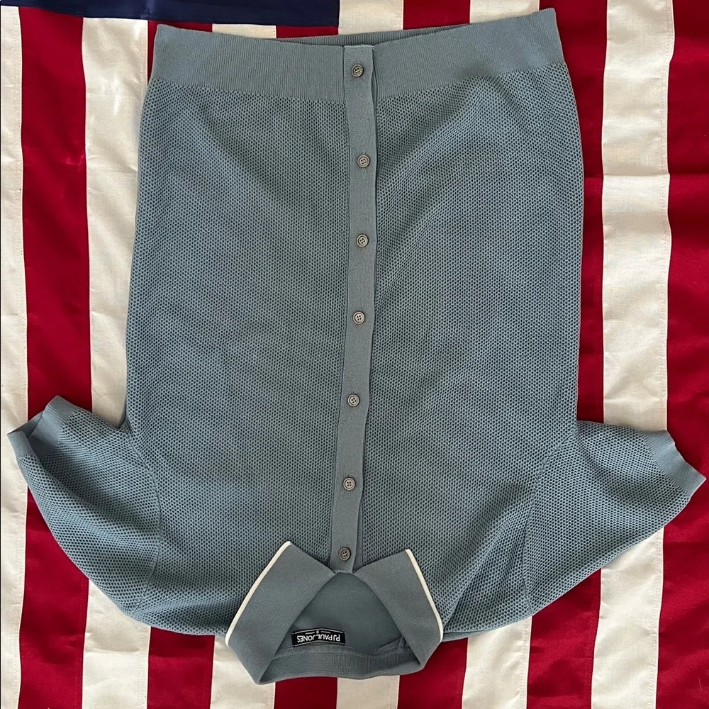 Blue Short Sleeve Button-Up Polo Shirt - Picture 3 of 6